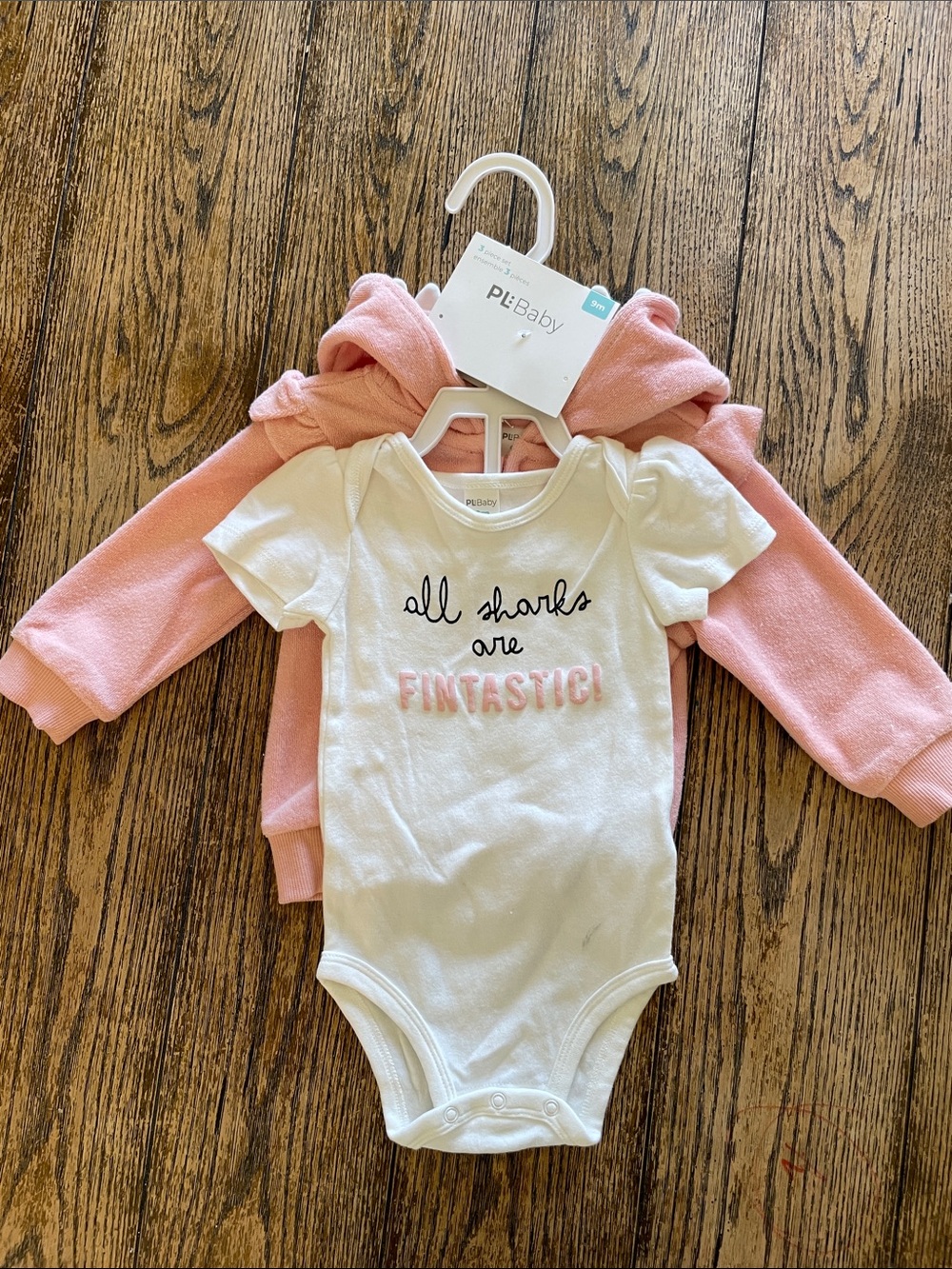 Pink & White Baby One-Piece Set - 'All Sharks Are Fintastic'
